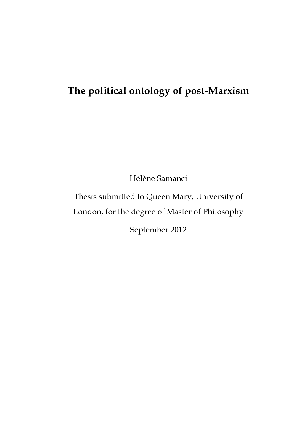 The Political Ontology of Post-Marxism