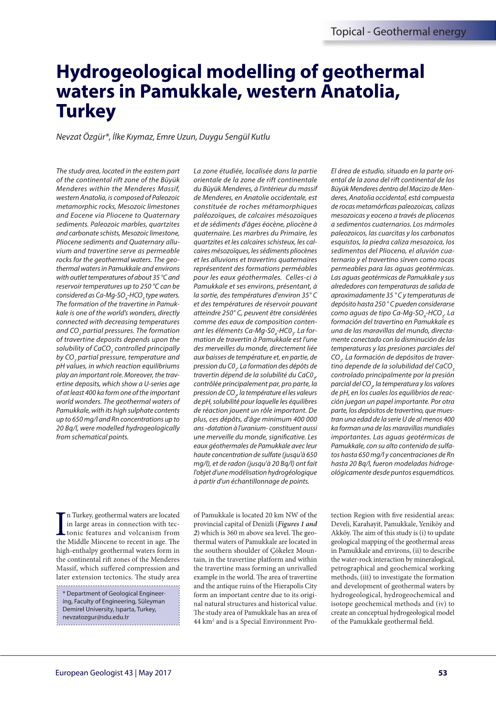 Hydrogeological Modelling of Geothermal Waters in Pamukkale, Western Anatolia, Turkey