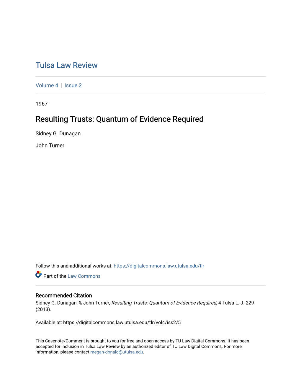 Resulting Trusts: Quantum of Evidence Required