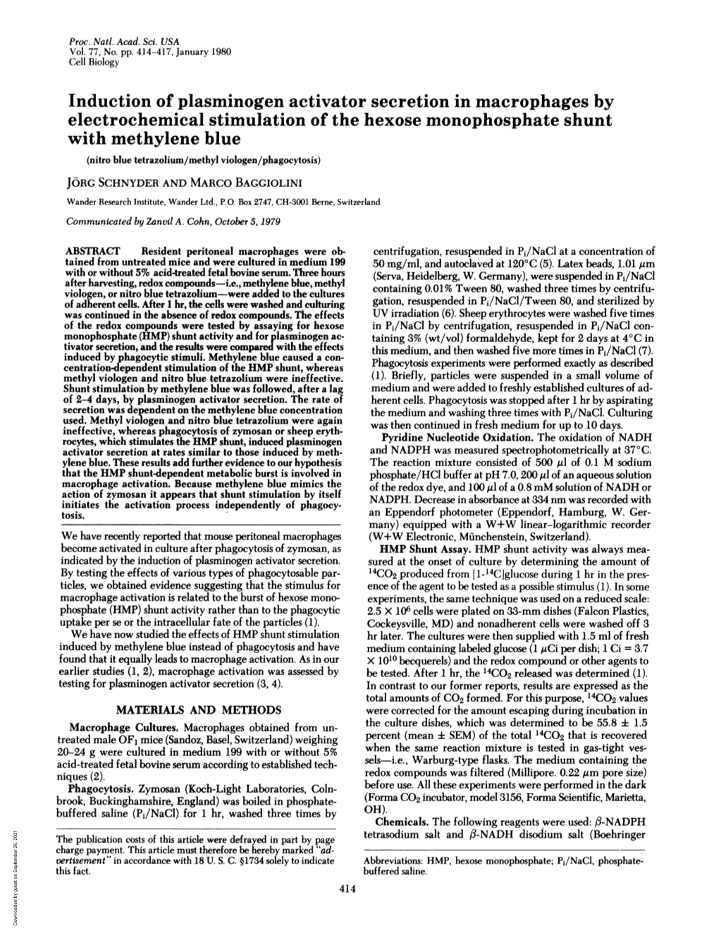 Electrochemical Stimulation of the Hexose Monophosphate Shunt