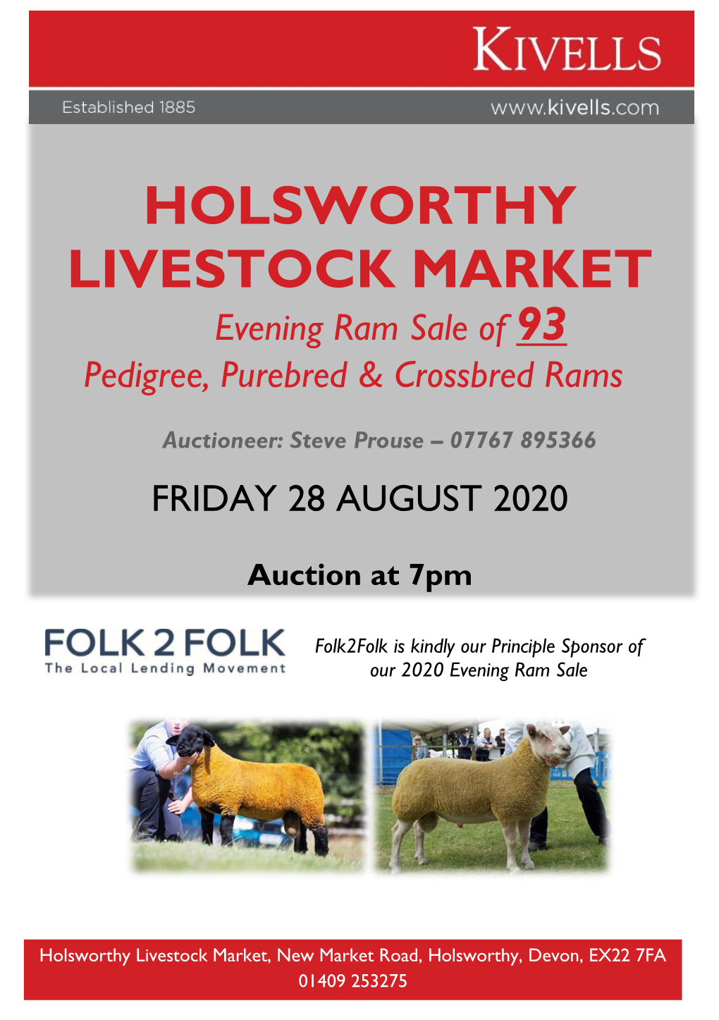 HOLSWORTHY LIVESTOCK MARKET Evening Ram Sale of 93 Pedigree, Purebred & Crossbred Rams