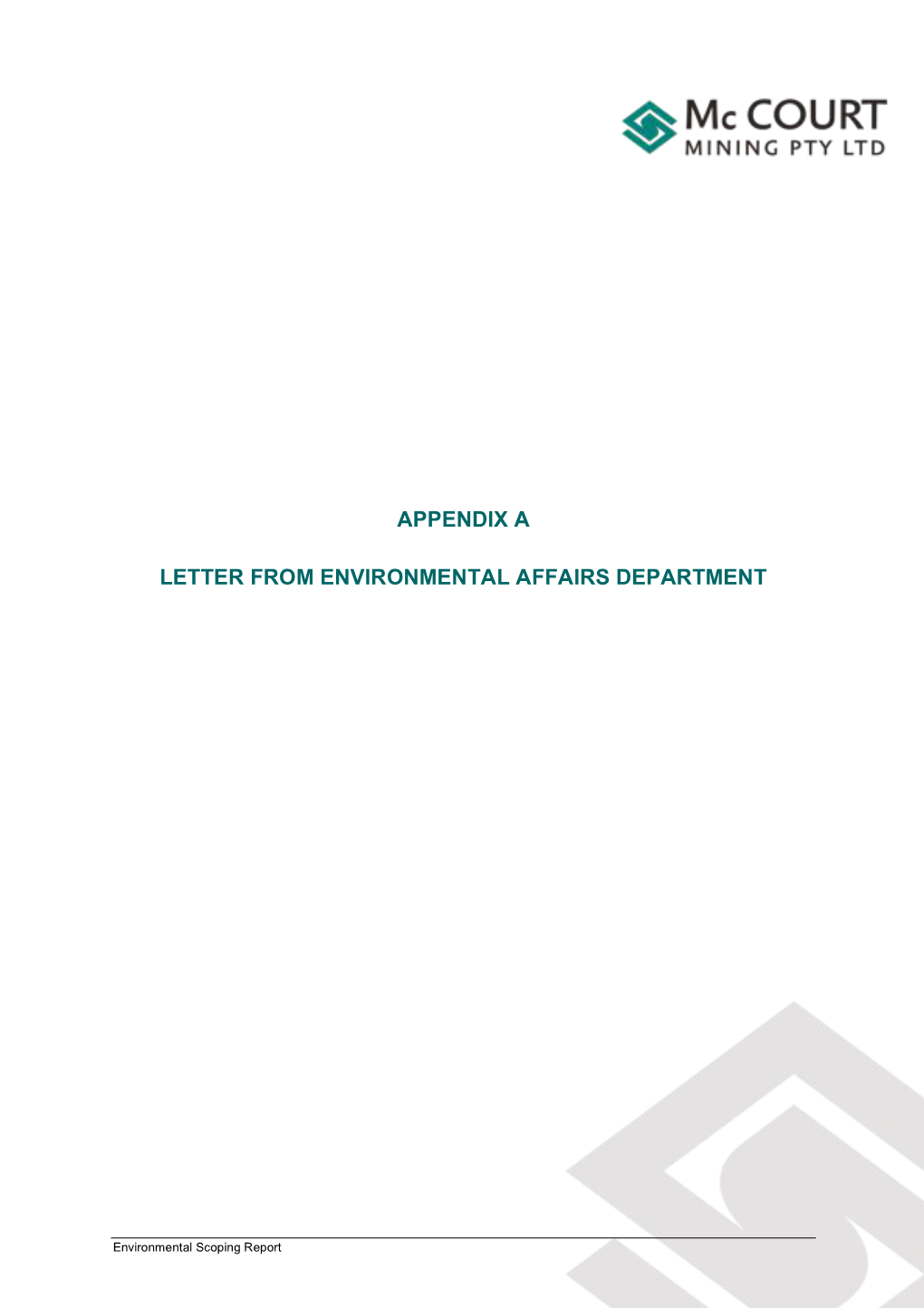 Appendix a Letter from Environmental Affairs