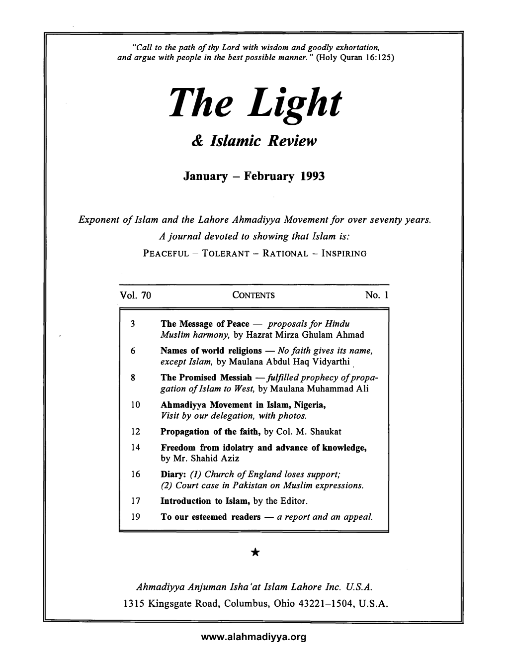 The Light & Islamic Review