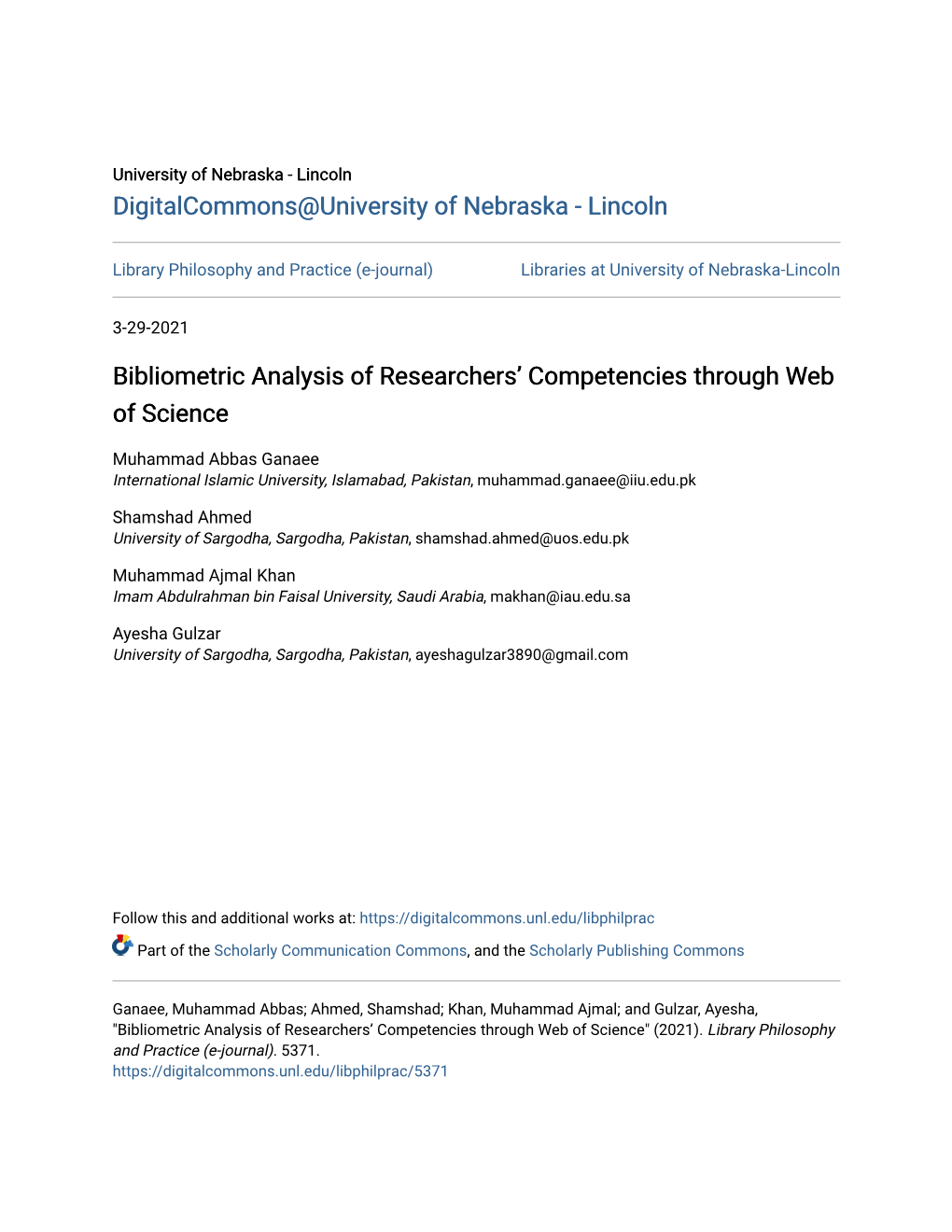 Bibliometric Analysis of Researchers' Competencies Through Web Of