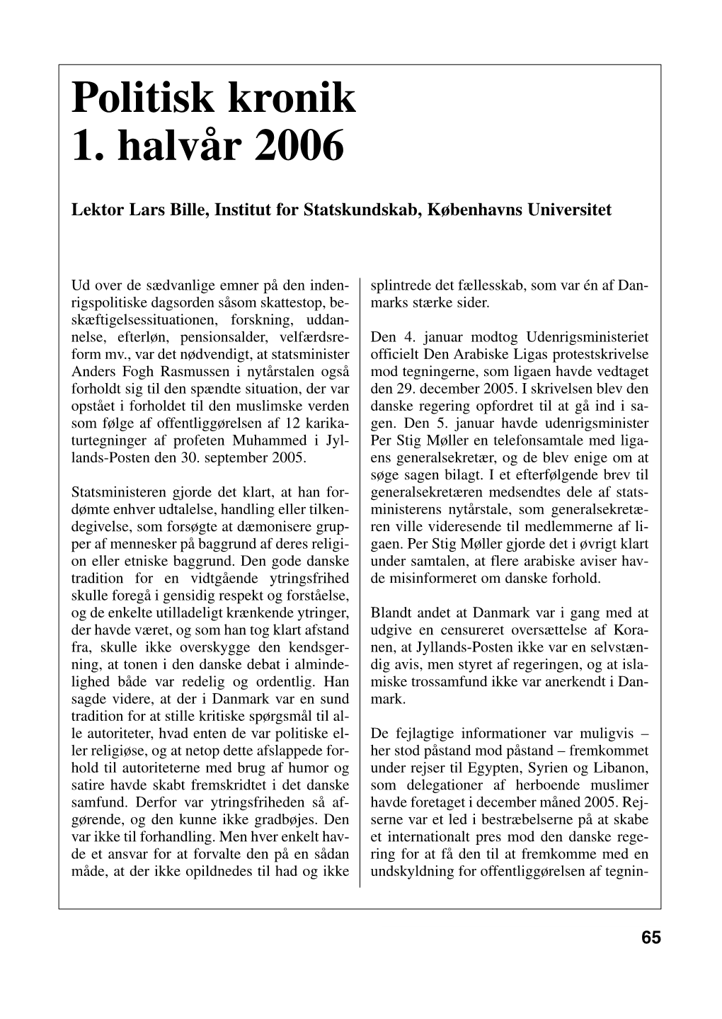 Politisk Kronik 1. Halvår 2006