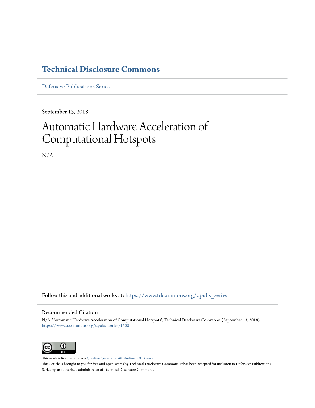 Automatic Hardware Acceleration of Computational Hotspots N/A