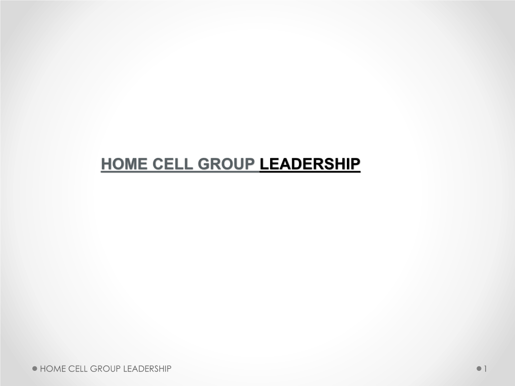 Home Cell Group Leadership