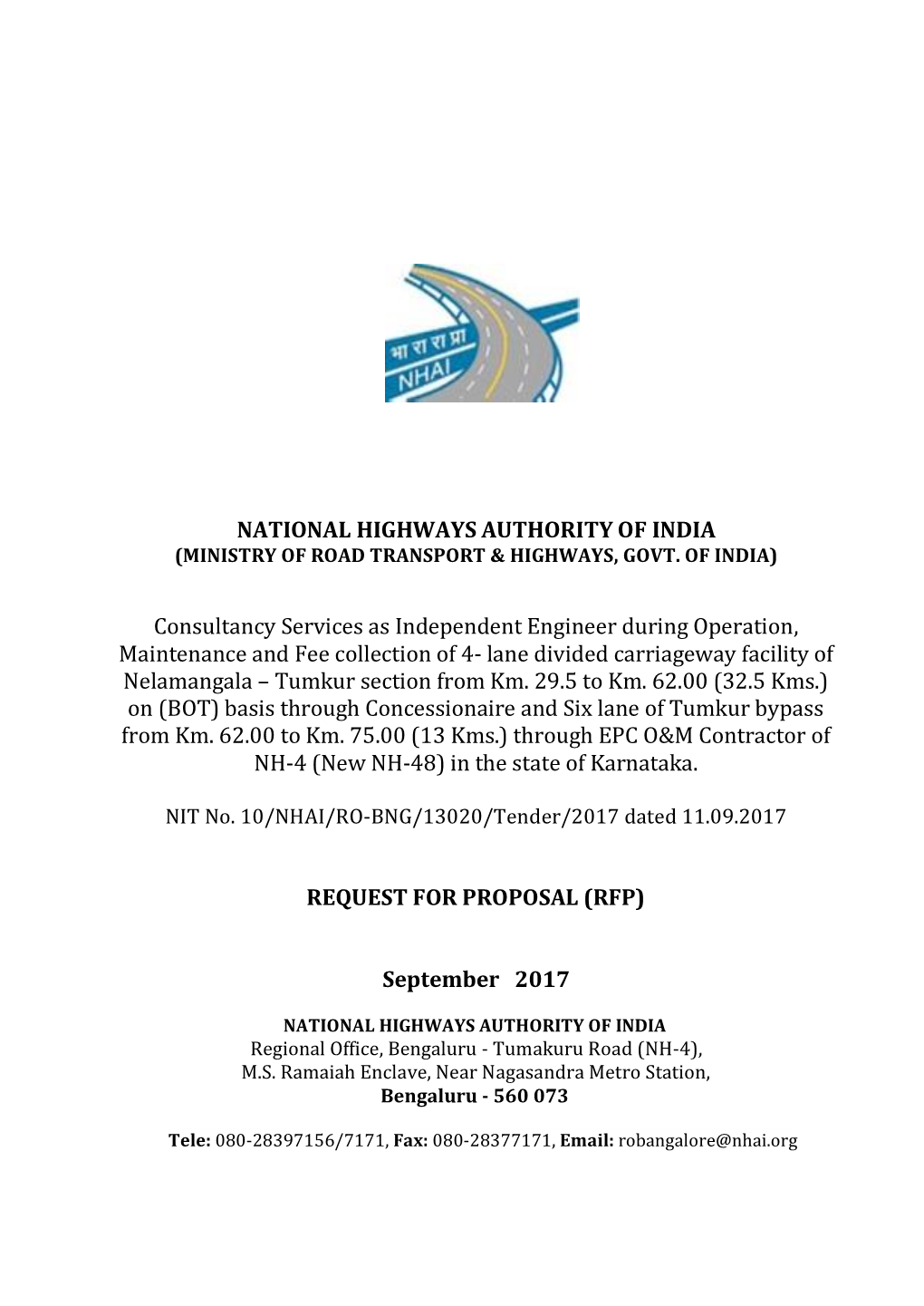 NATIONAL HIGHWAYS AUTHORITY of INDIA Consultancy Services As