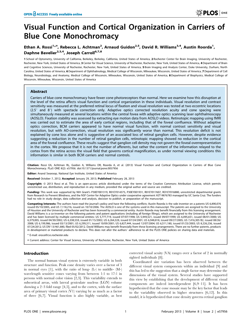 Visual Function and Cortical Organization in Carriers of Blue Cone Monochromacy