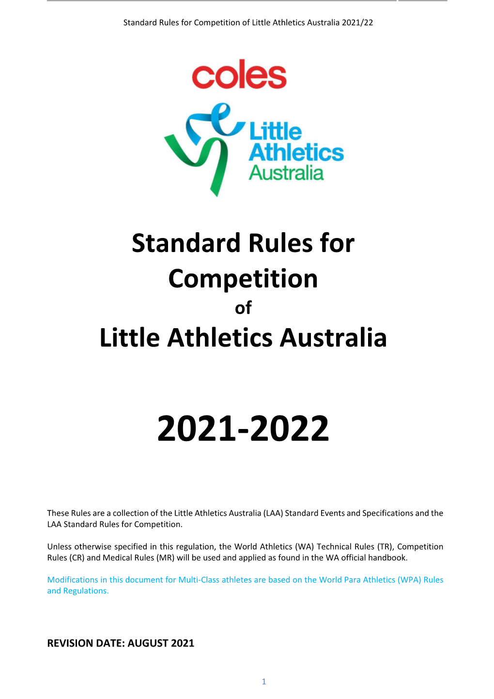 Standard Rules for Competition of Little Athletics Australia 2021/22