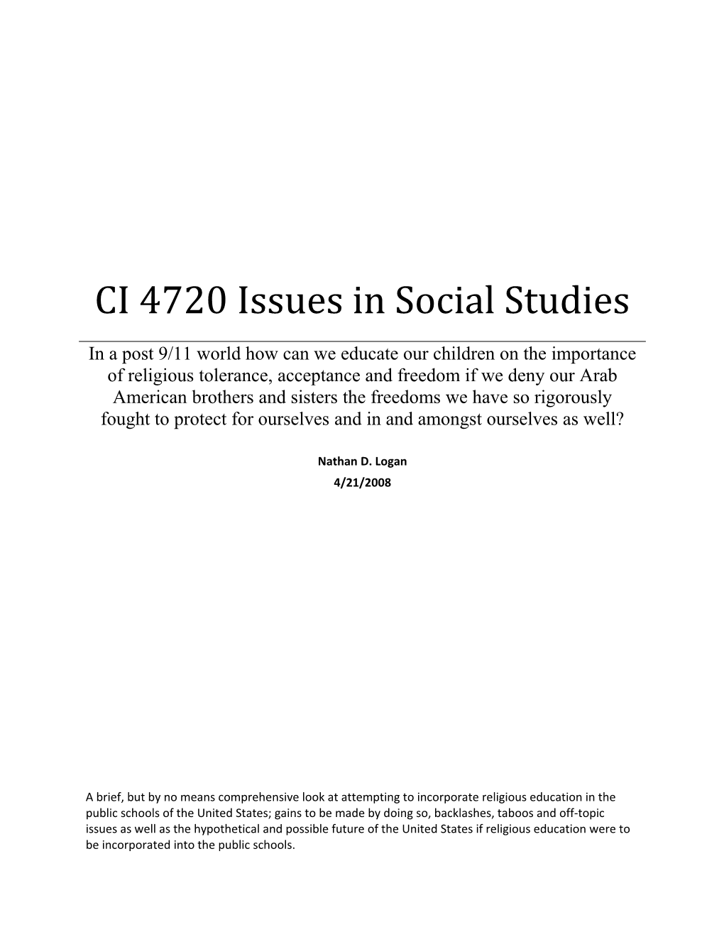 CI 4720 Issues in Social Studies