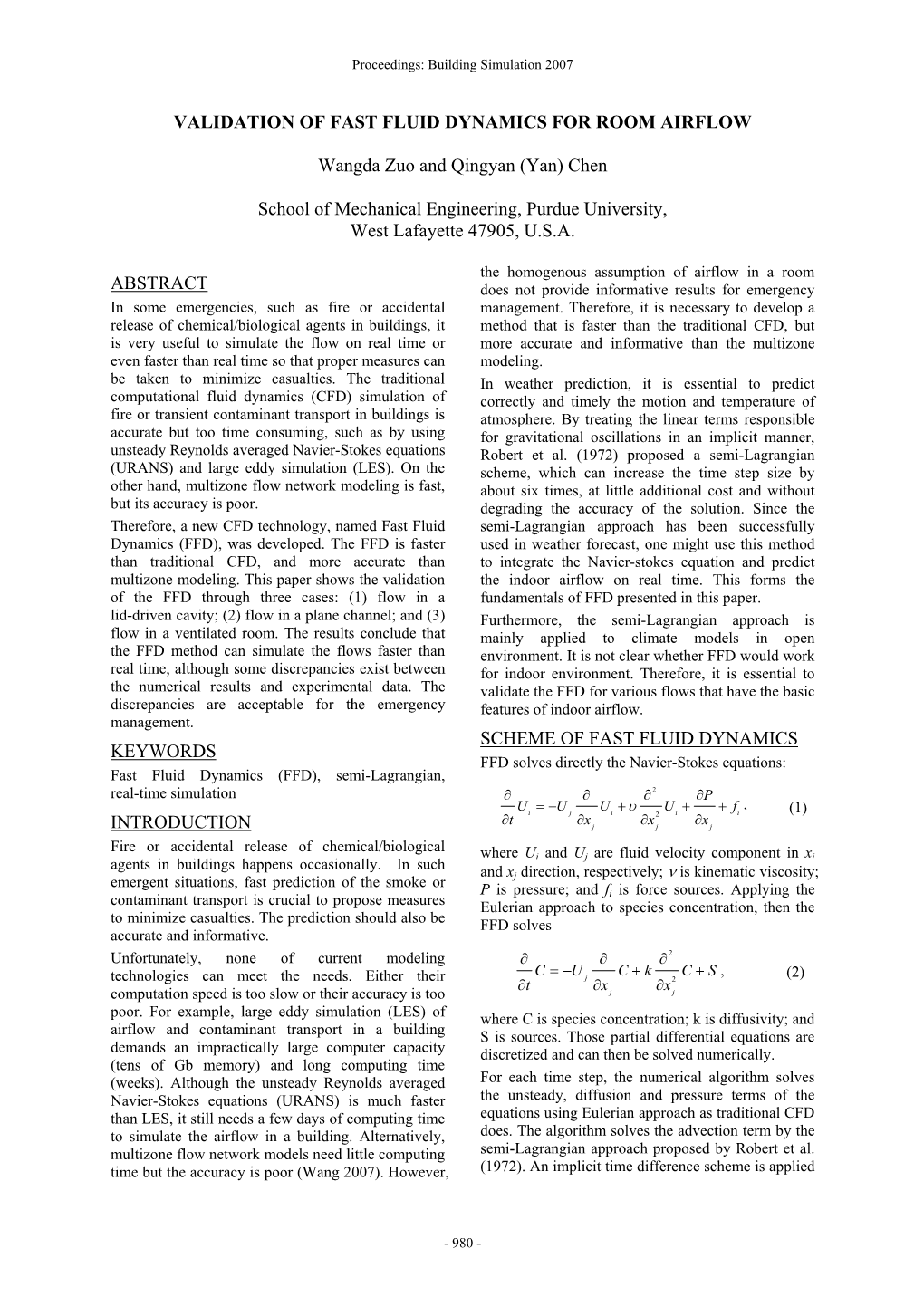 Validation of Fast Fluid Dynamics for Room Airflow