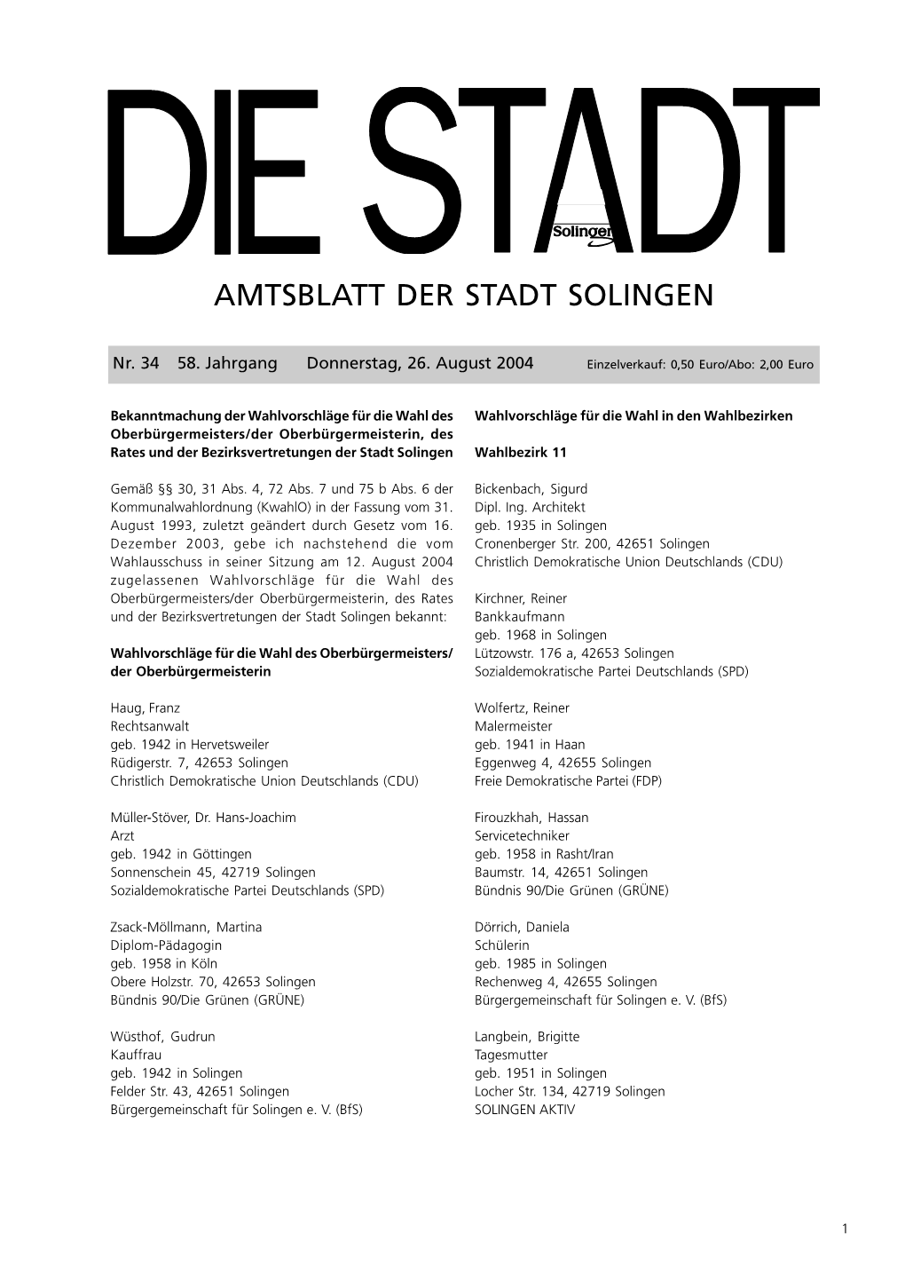 Amtsblatt Der Stadt Solingen