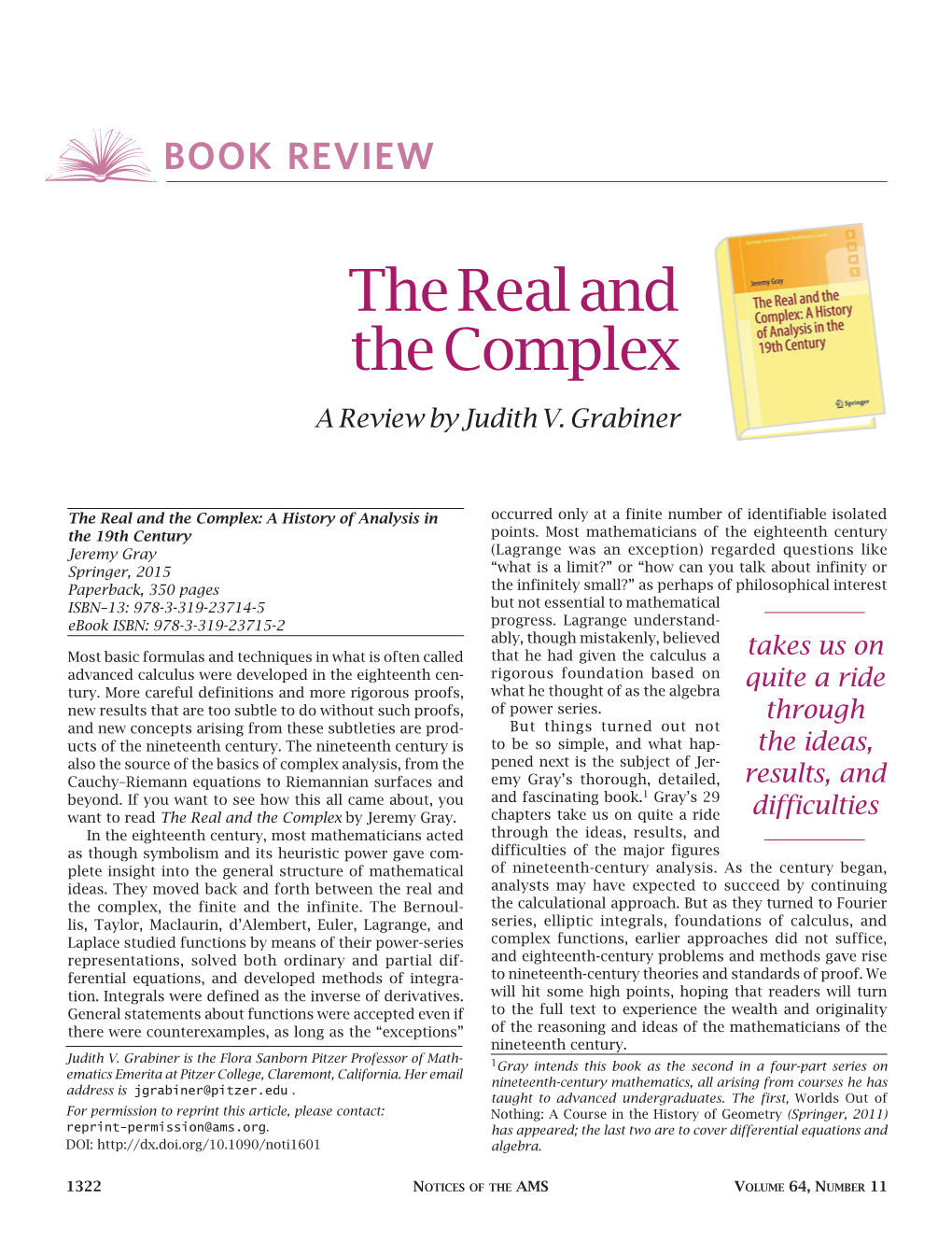 The Real and the Complex a Review by Judith V