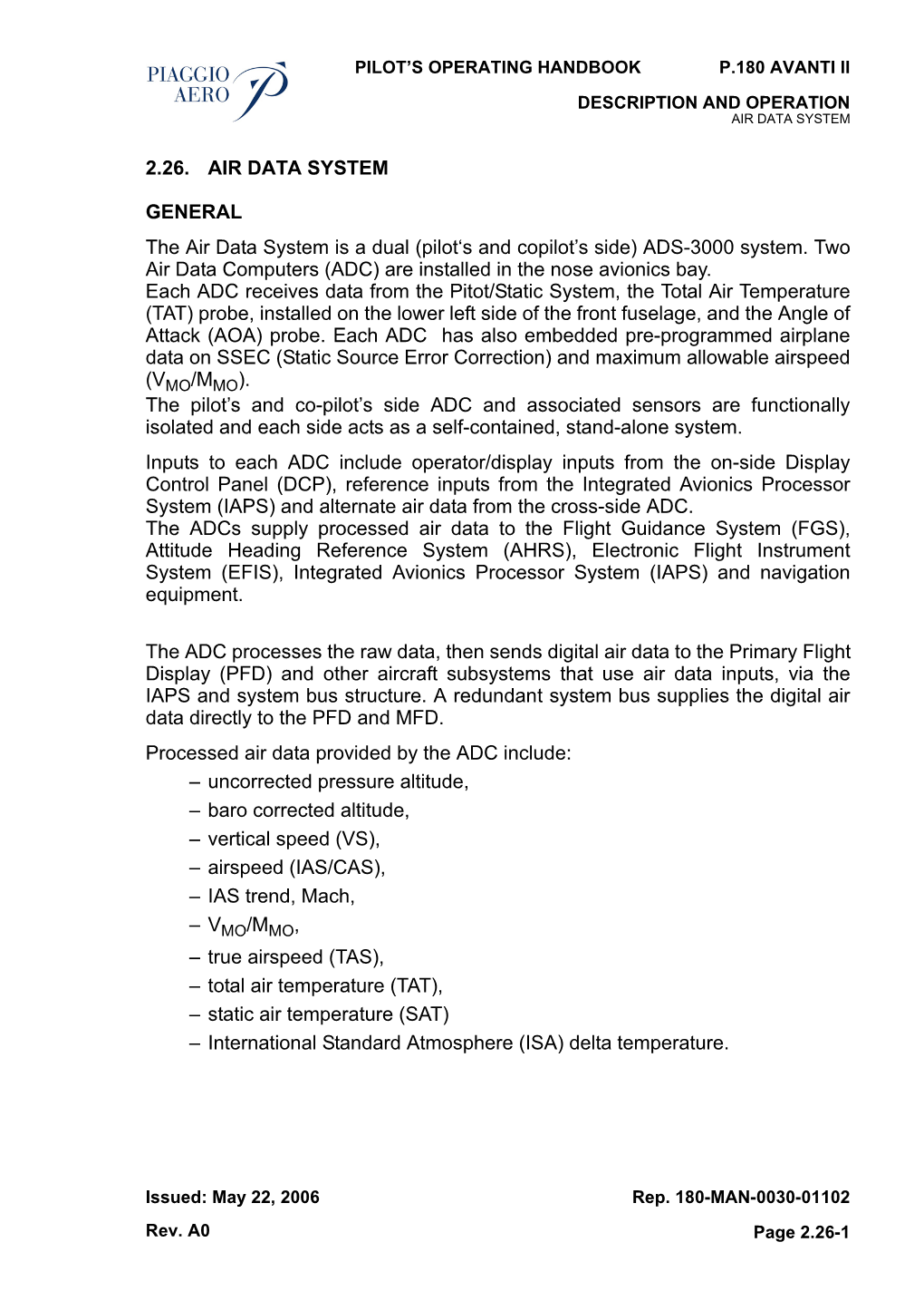 2.26. AIR DATA SYSTEM GENERAL the Air Data System