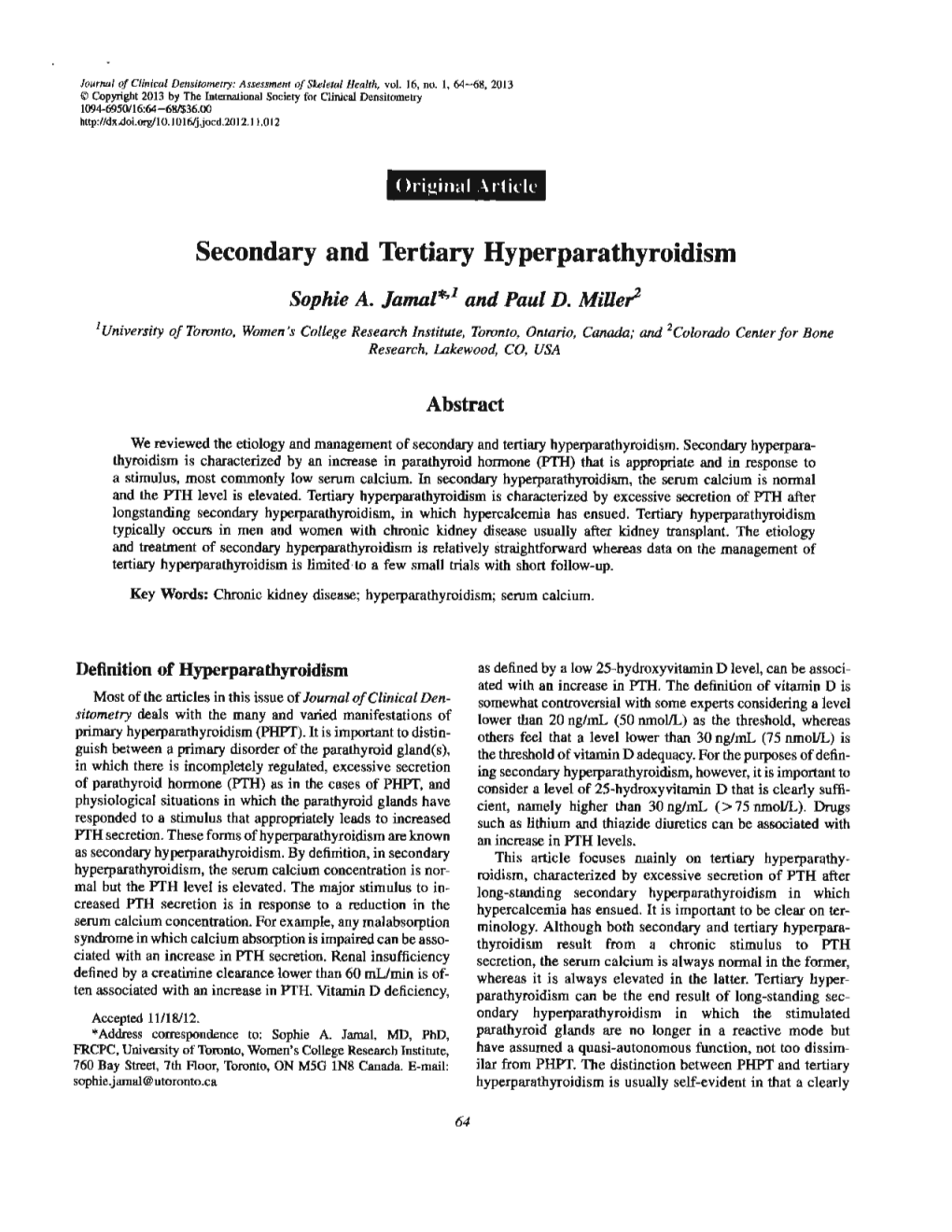 Secondary and Tertiary Hyperparathyroidism Sophie A