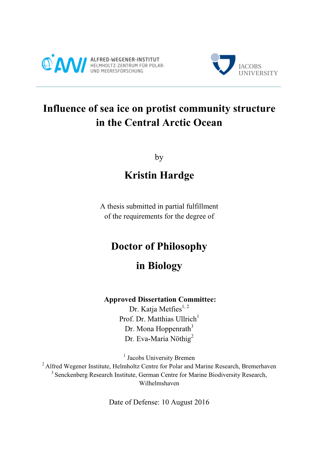 Influence of Sea Ice on Protist Community Structure in the Central Arctic Ocean