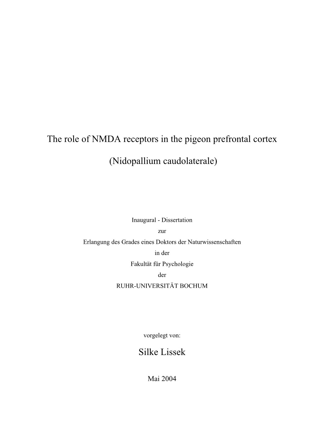 The Role of NMDA Receptors in the Pigeon Prefrontal Cortex