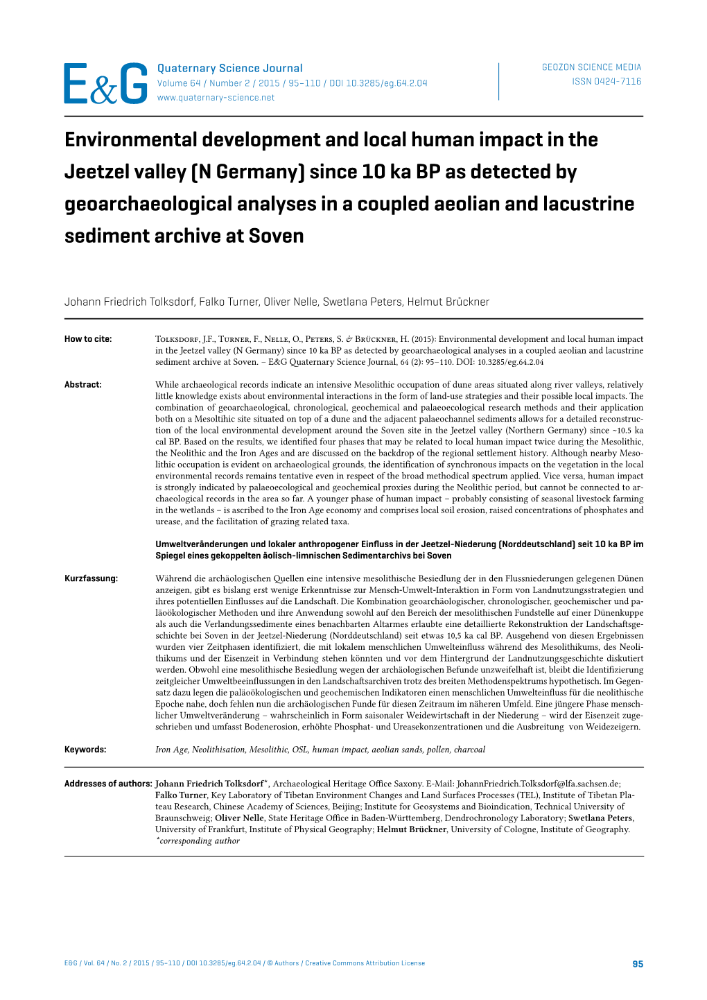 Environmental Development and Local Human Impact in the Jeetzel Valley