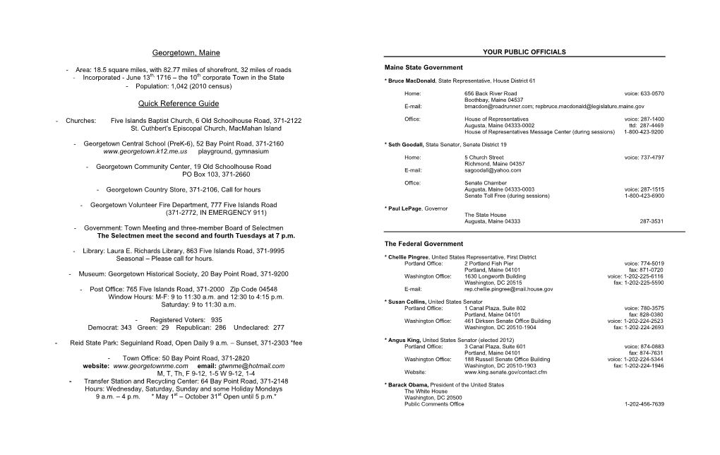 Georgetown, Maine Quick Reference Guide