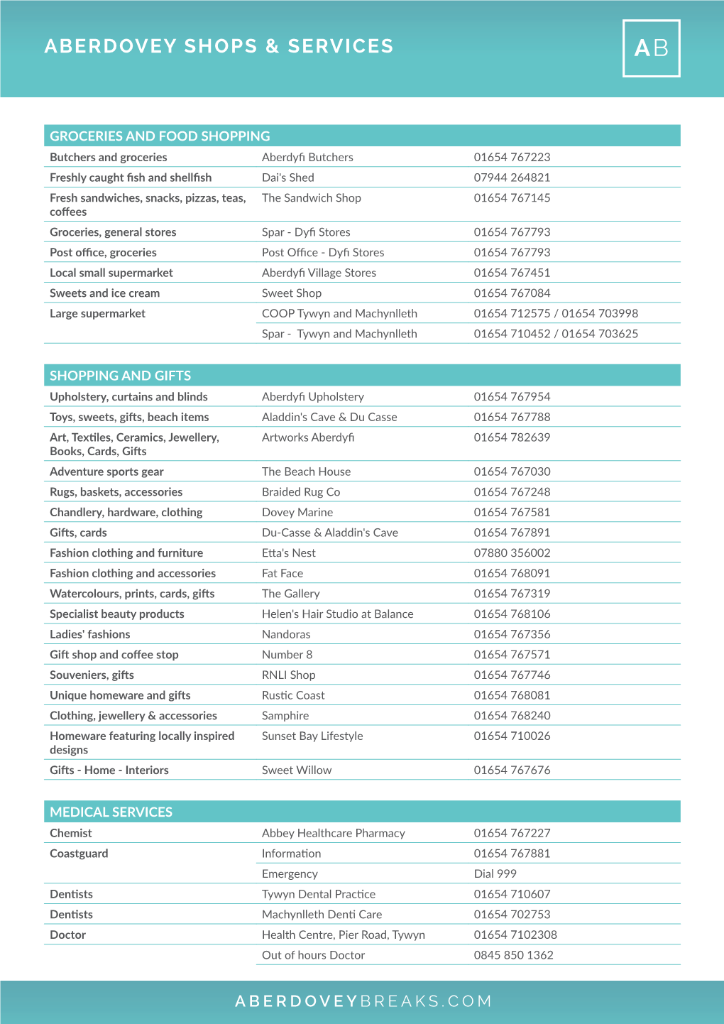 Aberdovey Shops & Services