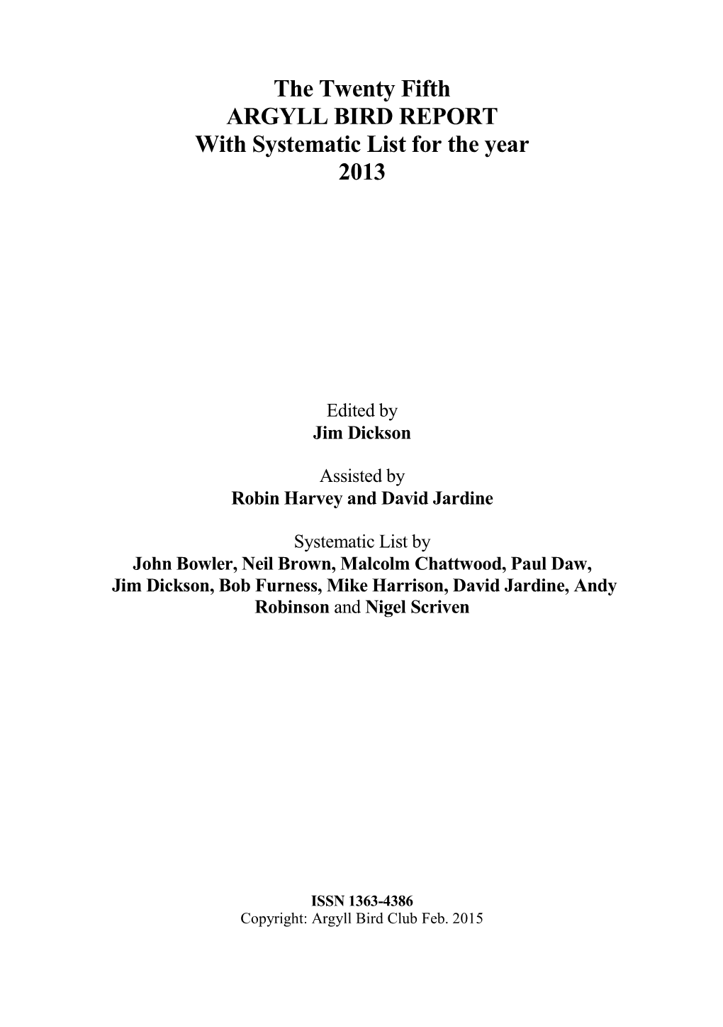 Argyll Bird Report 25 2013