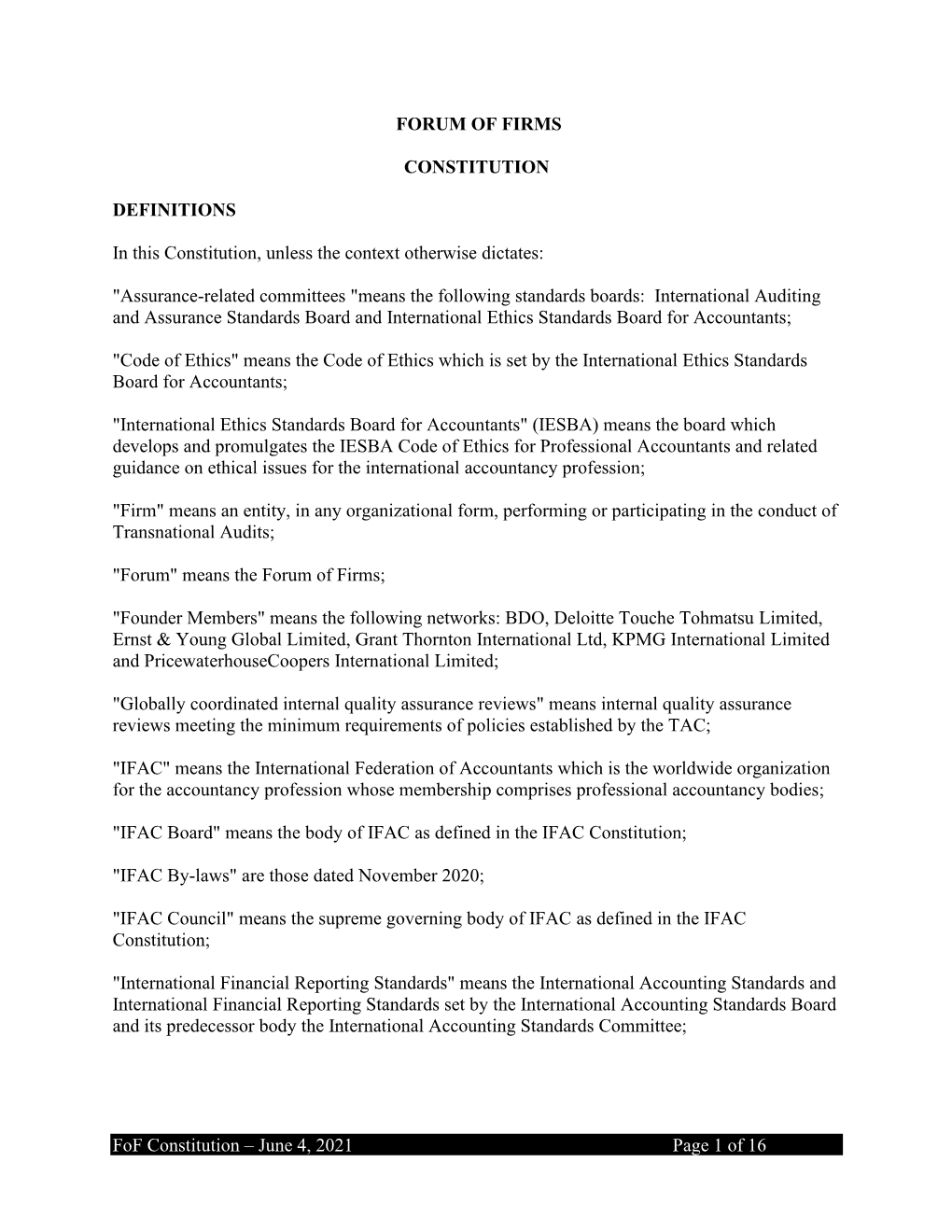 Fof Constitution – June 4, 2021 Page 1 of 16 FORUM of FIRMS