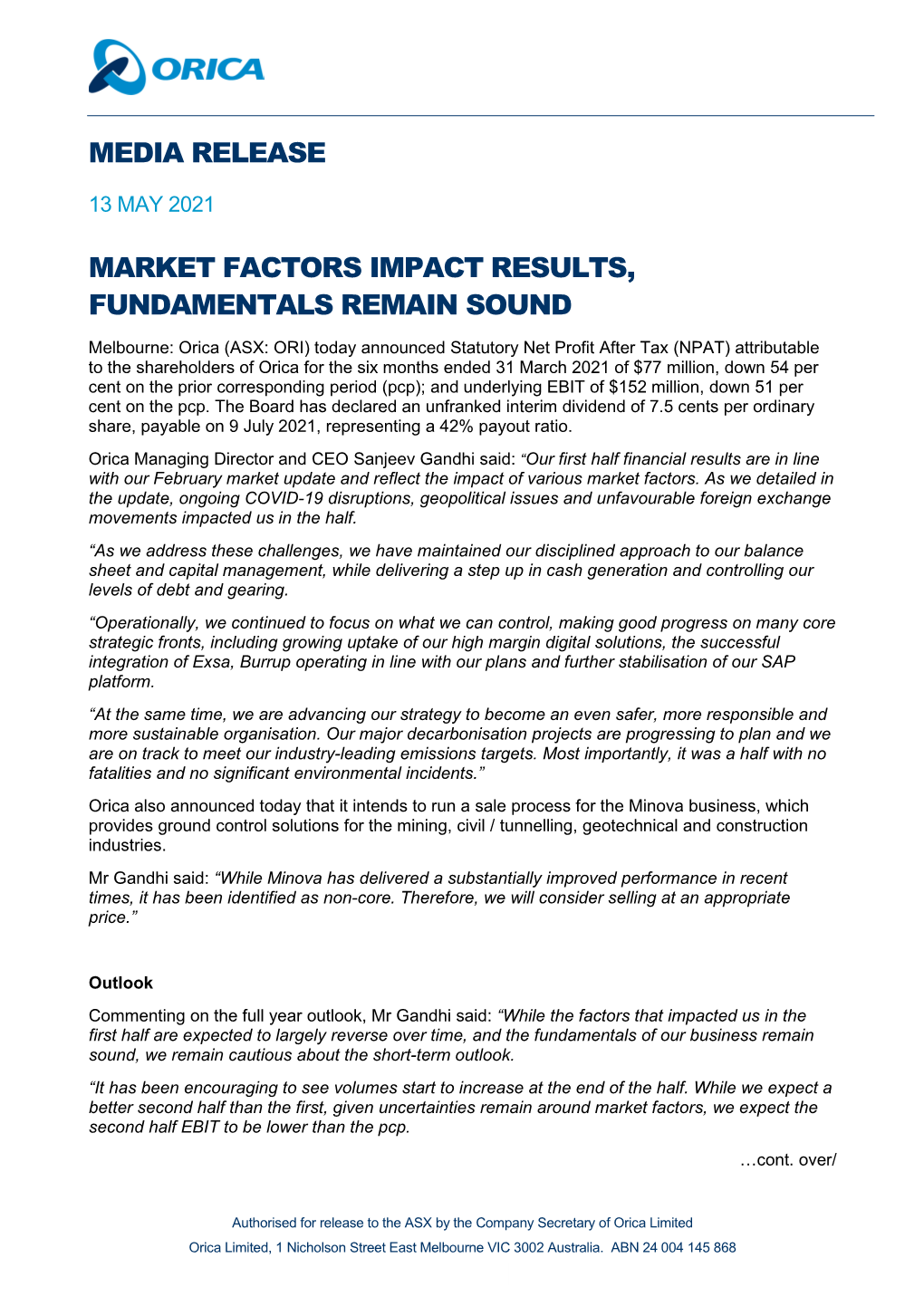 Media Release Market Factors Impact