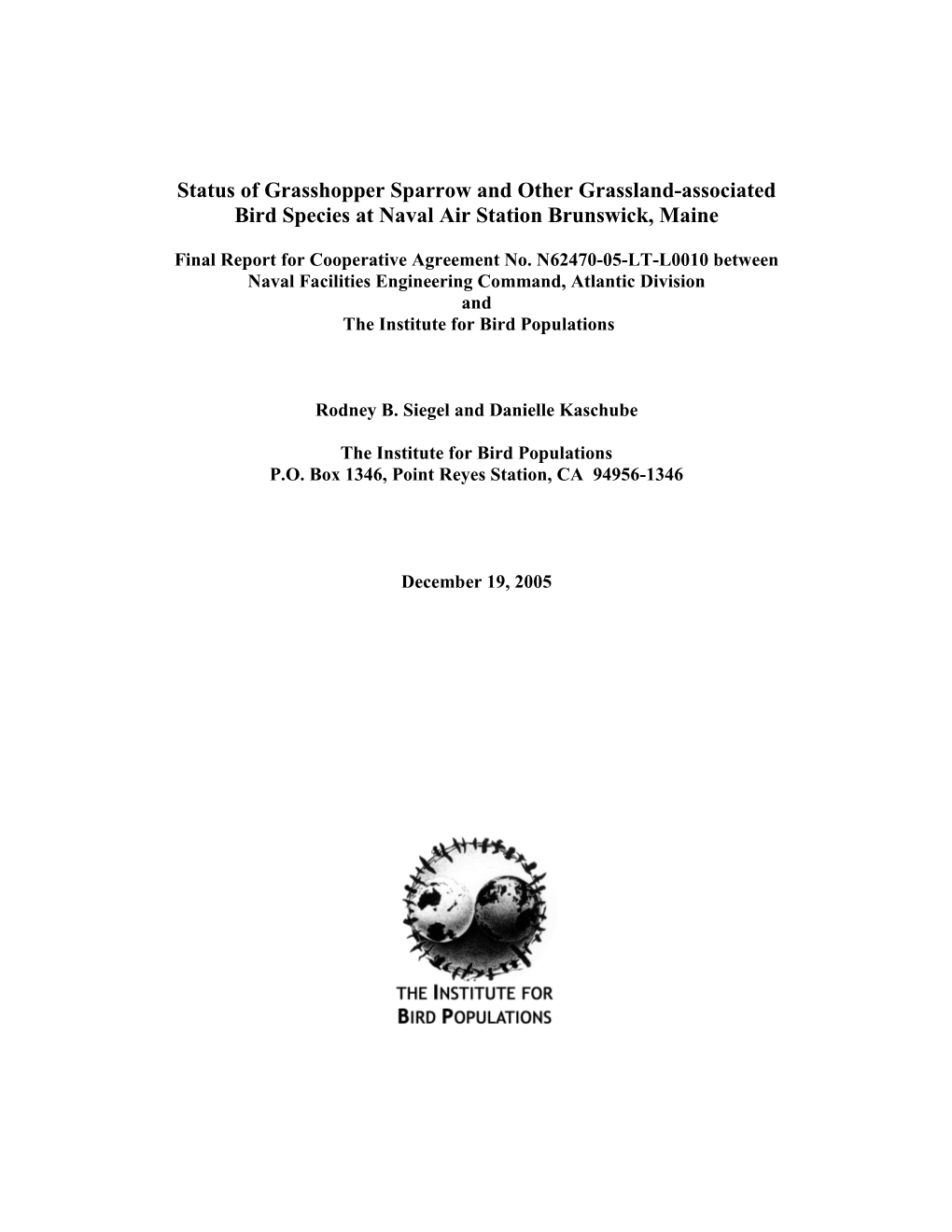 Status of Grasshopper Sparrow and Other Grassland-Associated Bird Species at Naval Air Station Brunswick, Maine