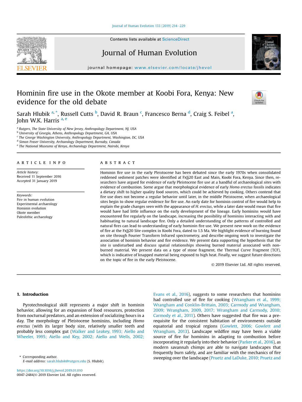 Hominin Fire Use in the Okote Member at Koobi Fora, Kenya: New Evidence for the Old Debate