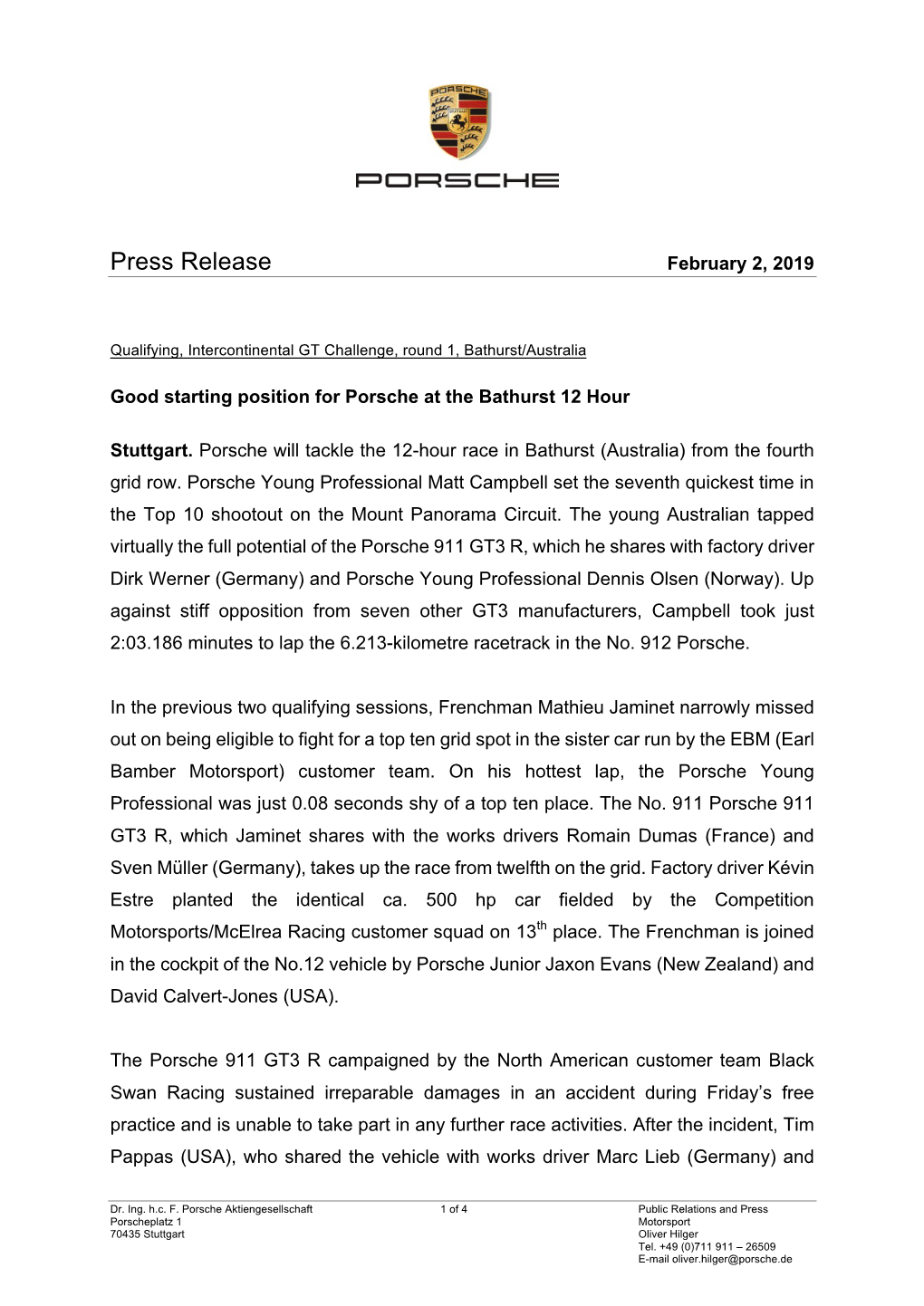 Press Release February 2, 2019