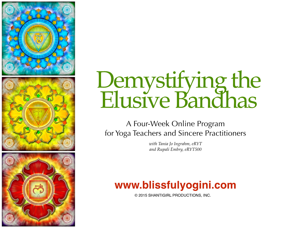 Elusive Bandhas a Four-Week Online Program for Yoga Teachers and Sincere Practitioners with Tania Jo Ingrahm, Eryt and Rupali Embry, Eryt500