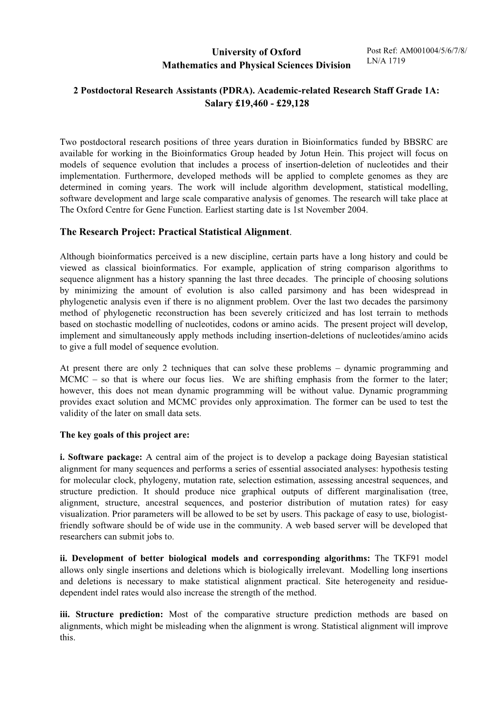 University of Oxford Mathematics and Physical Sciences Division Salary