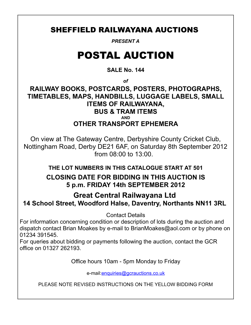 POSTAL AUCTION SALE No