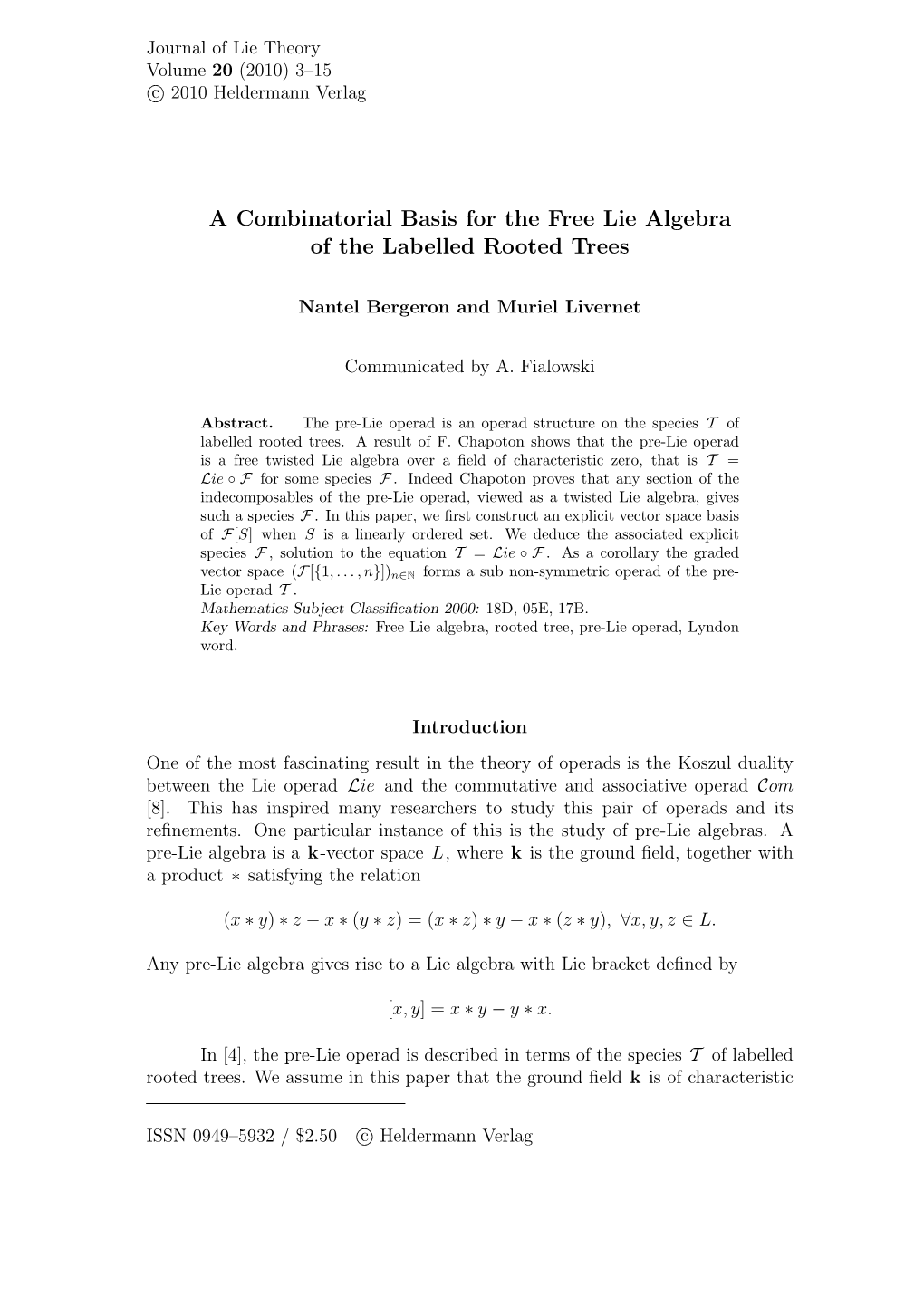 A Combinatorial Basis for the Free Lie Algebra of the Labelled Rooted Trees
