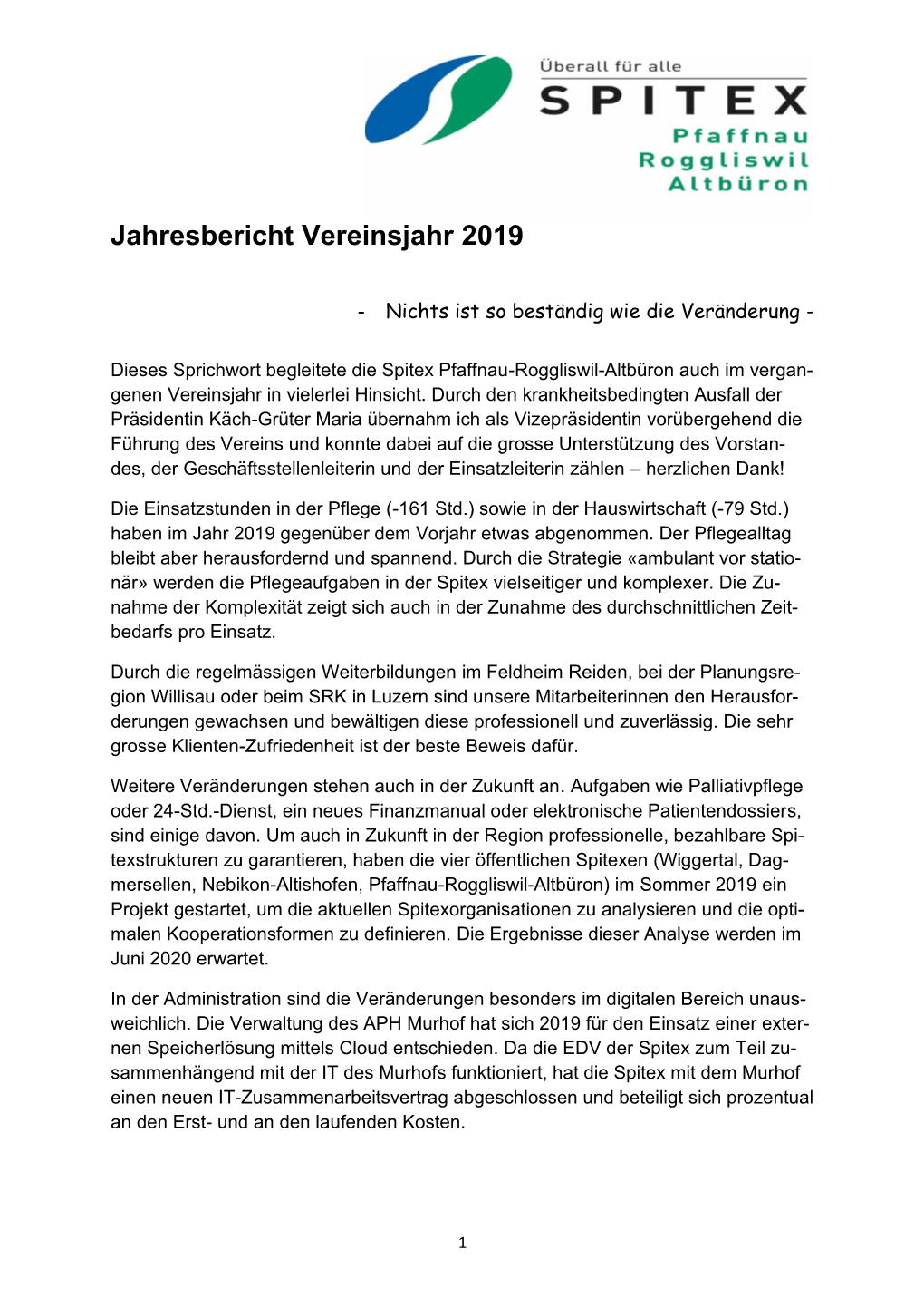 Jahresbericht Vereinsjahr 2019