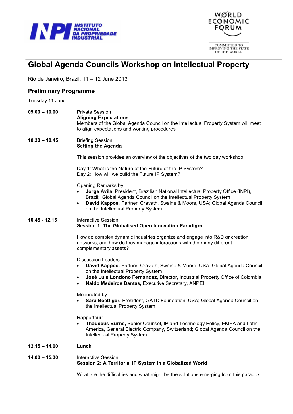 Global Agenda Councils Workshop on Intellectual Property