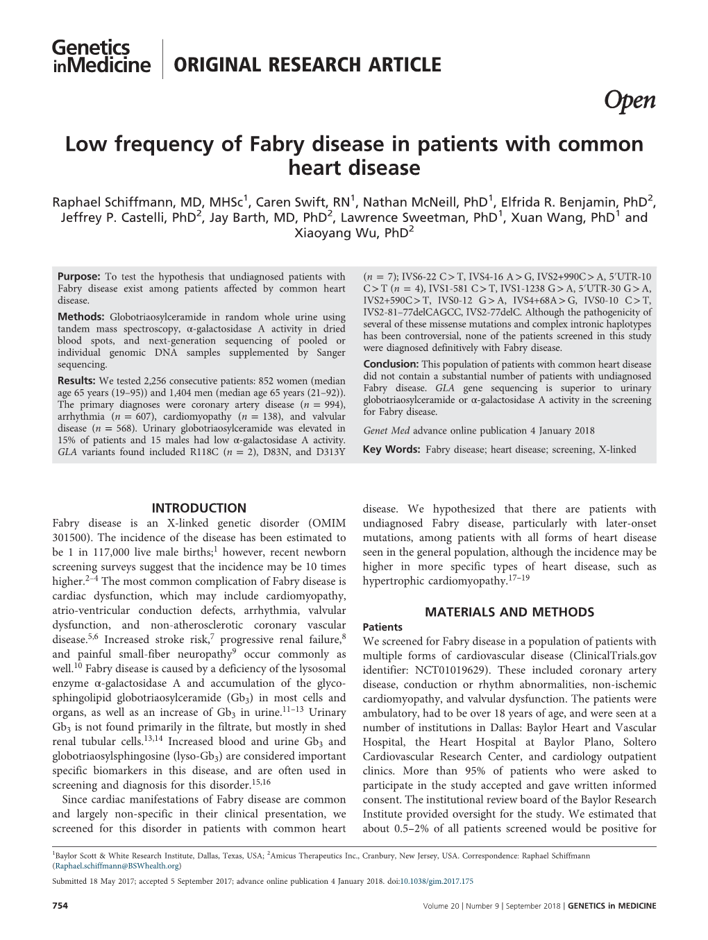 Low Frequency of Fabry Disease in Patients with Common Heart Disease