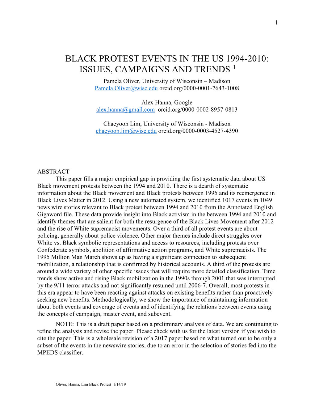 Black Protest Events in the Us 1994-2010