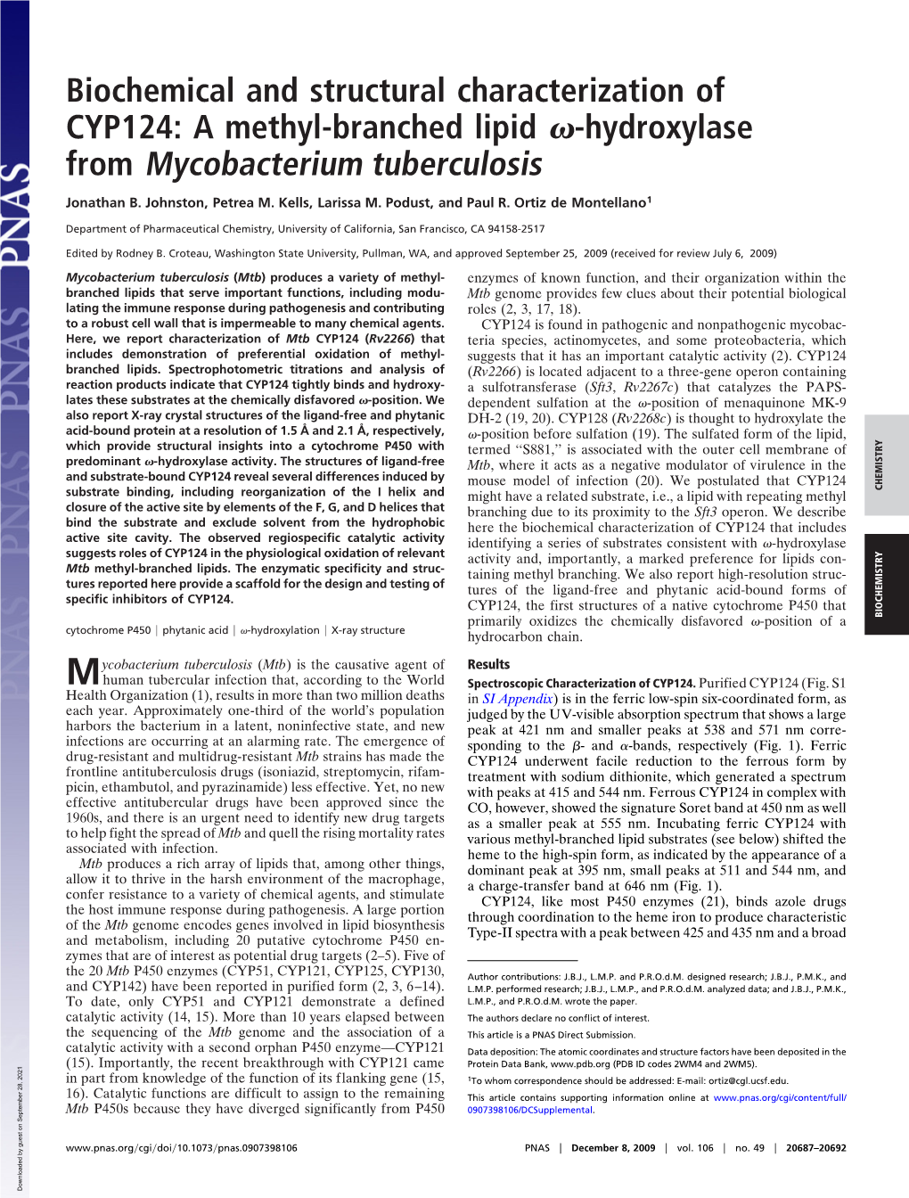 A Methyl-Branched Lipid -Hydroxylase from Mycobacterium Tuberculosis