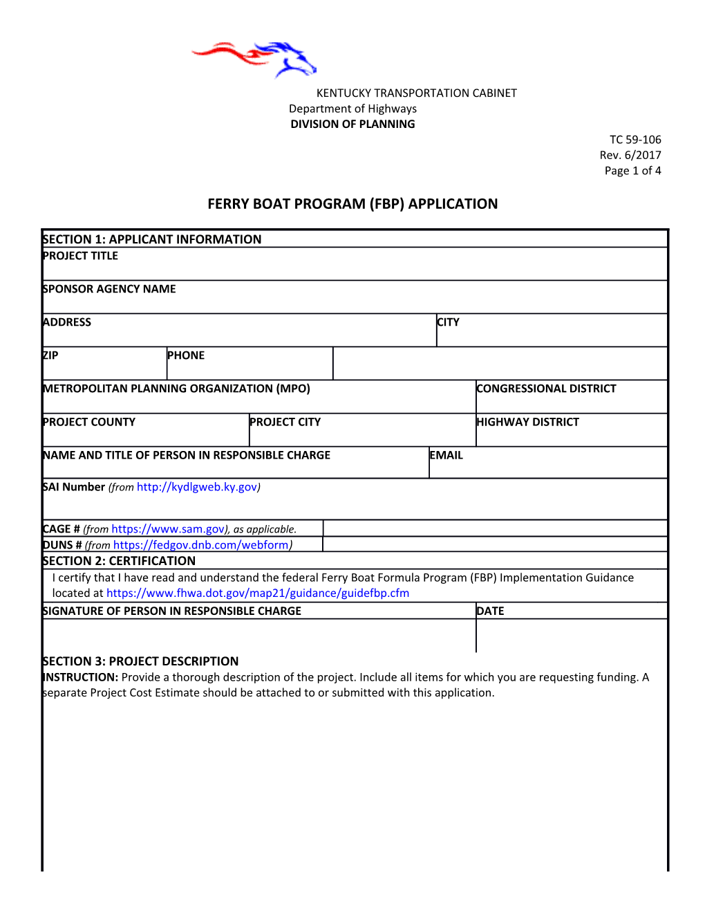 Ferry Boat Program (FBP) Application