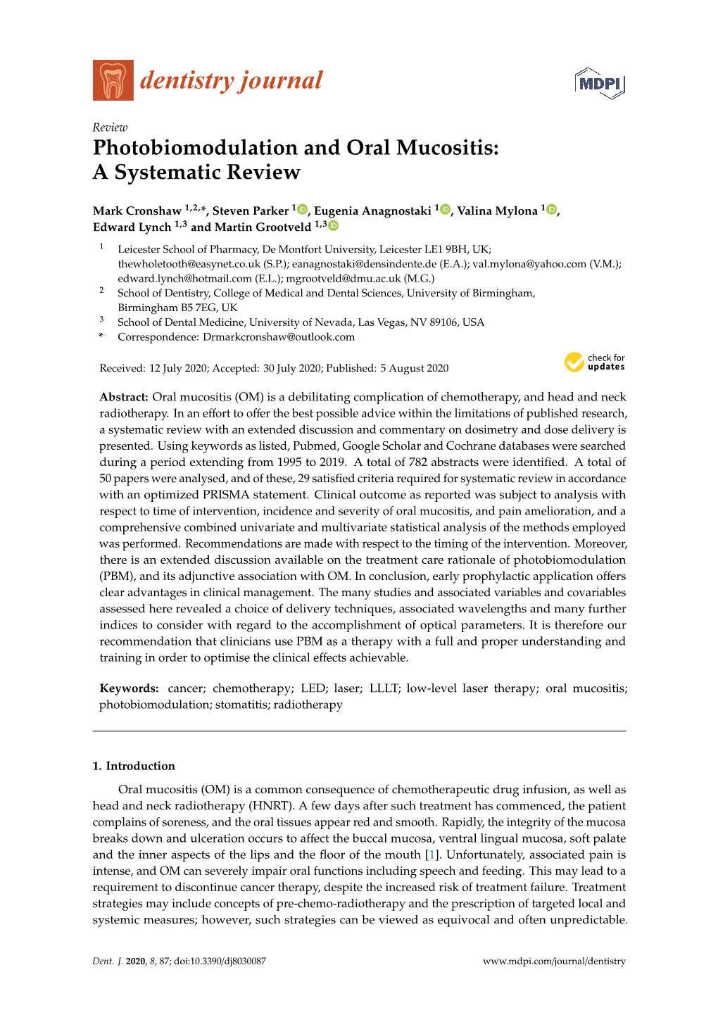 Photobiomodulation and Oral Mucositis: a Systematic Review