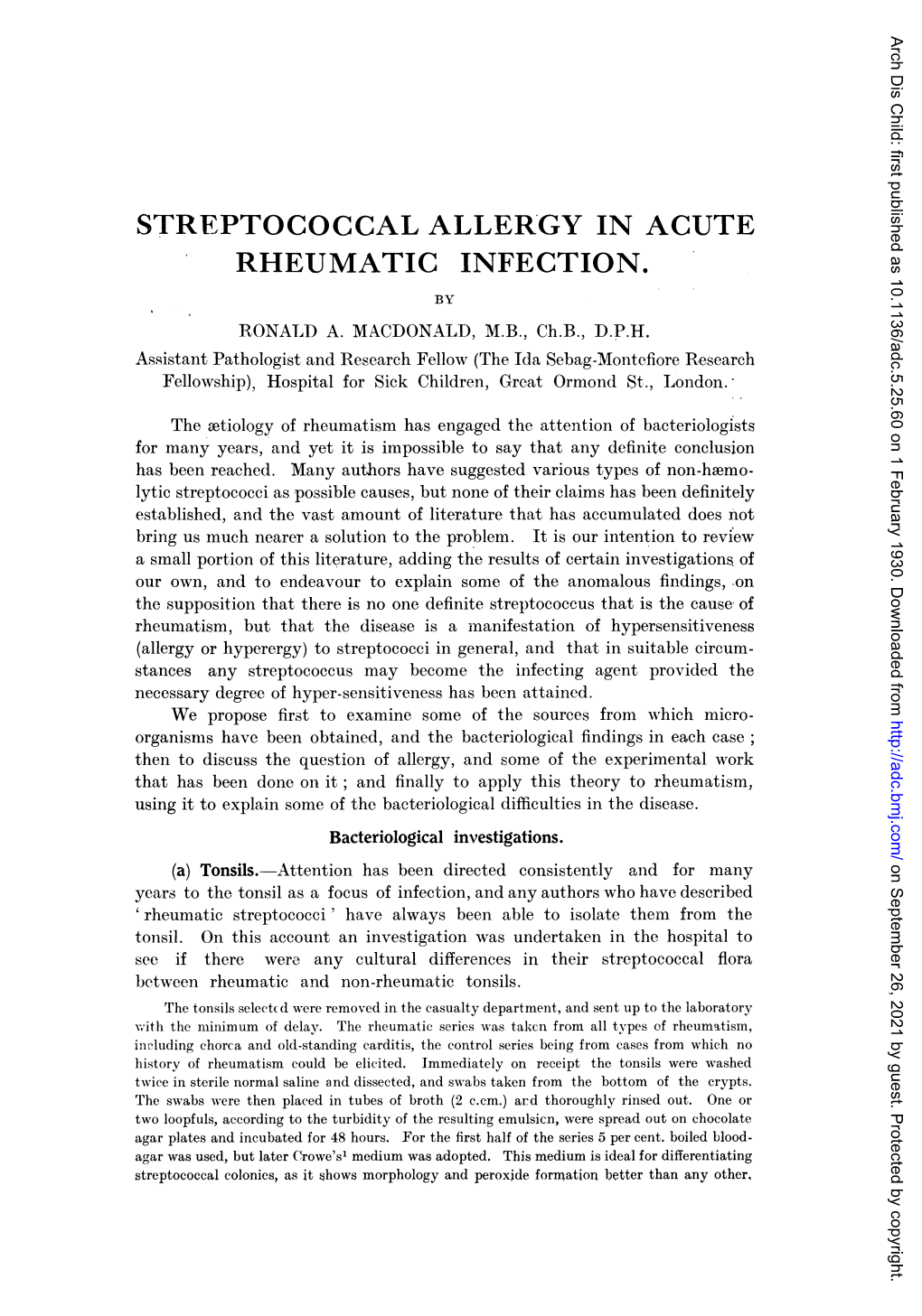 Streptococcal Allergy in Acute Rheumatic Infection. by Ronald A