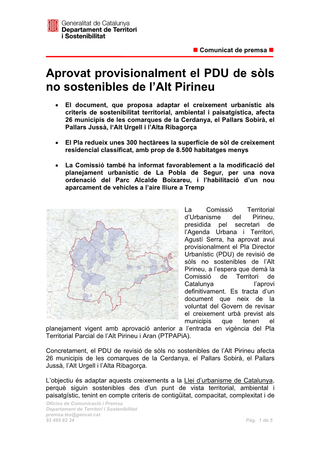 Aprovat Provisionalment El PDU De Sòls No Sostenibles De L'alt Pirineu