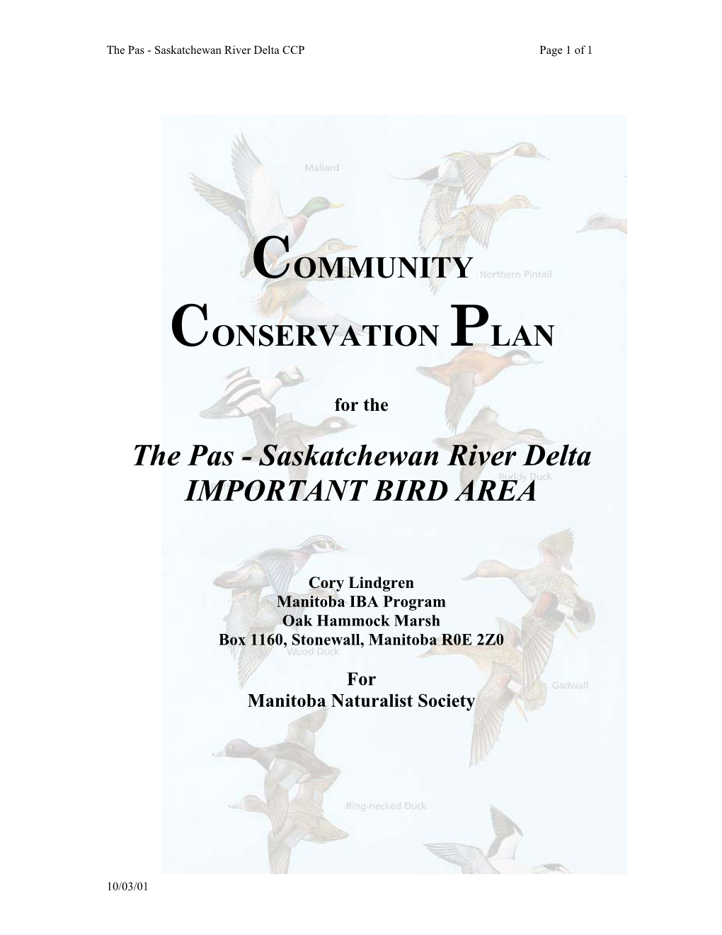 COMMUNITY CONSERVATION PLAN The
