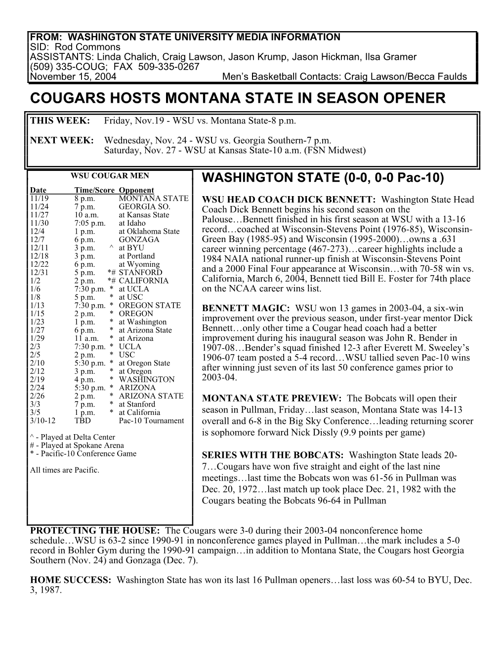 Cougars Hosts Montana State in Season Opener