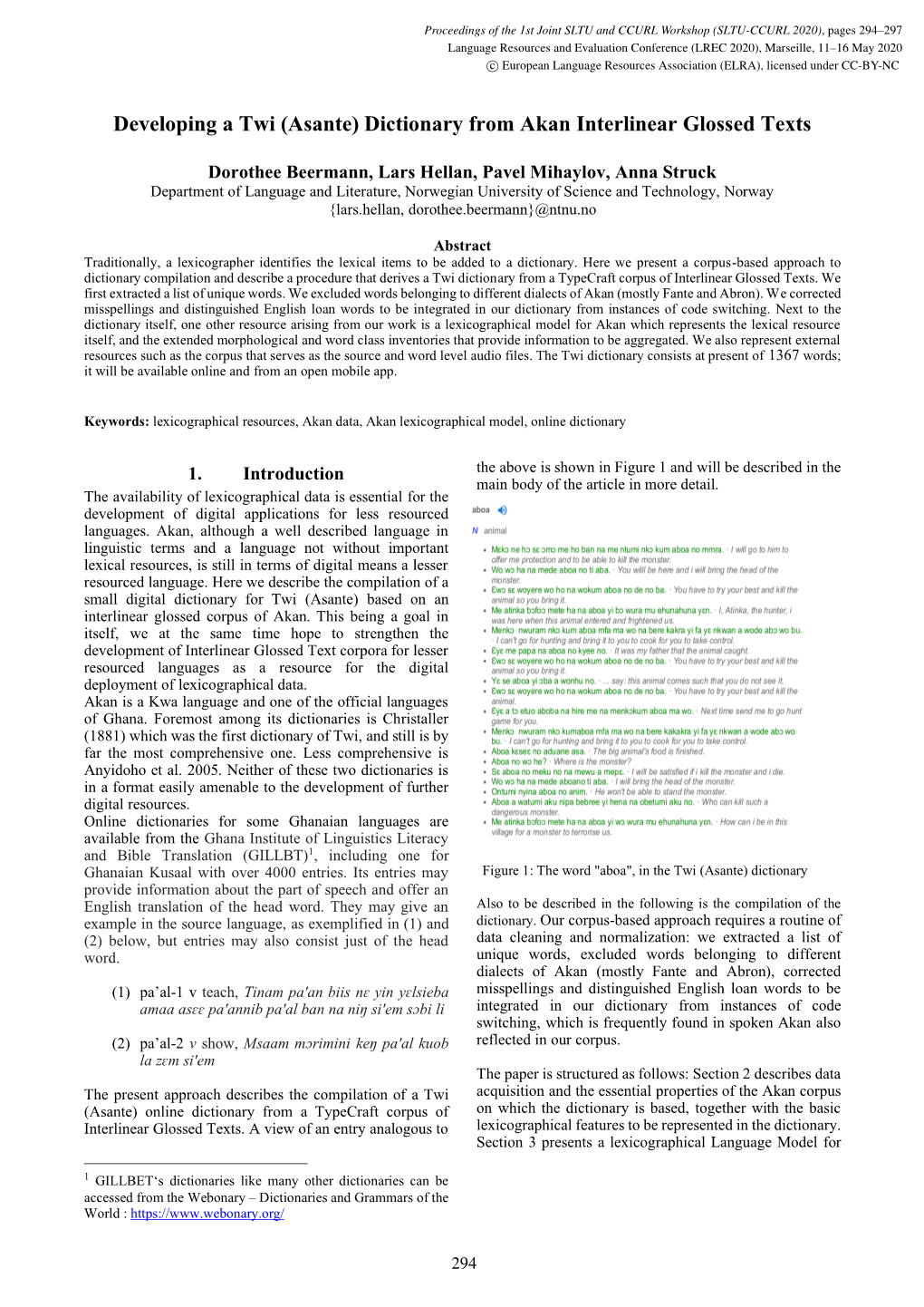 Developing a Twi (Asante) Dictionary from Akan Interlinear Glossed Texts