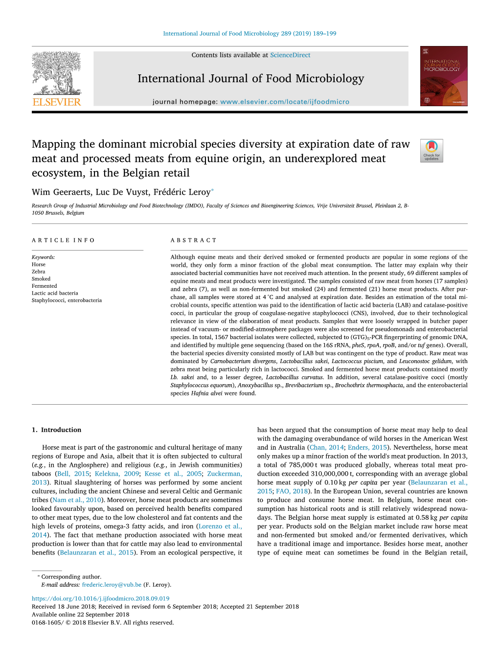 International Journal of Food Microbiology Mapping the Dominant