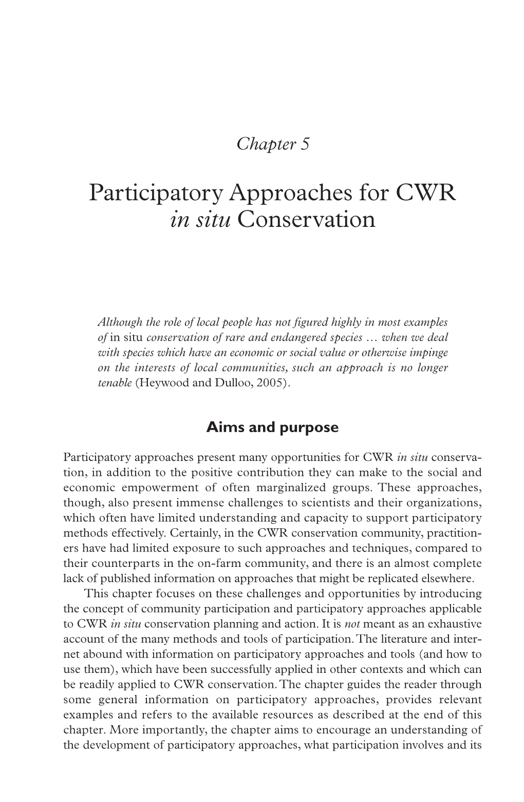 Participatory Approaches for CWR in Situ Conservation