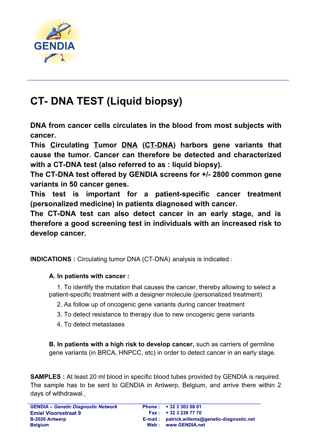 CT- DNA TEST (Liquid Biopsy)